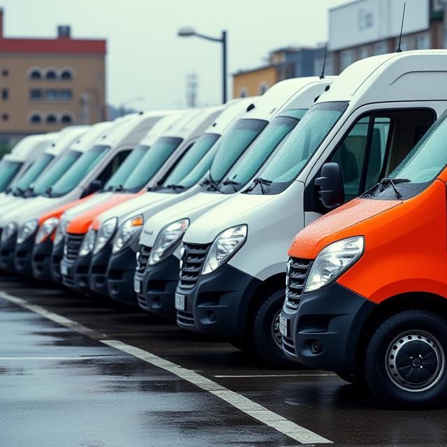 Row of company vans after wash