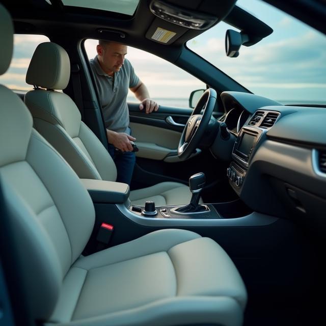 Vacuuming car interior